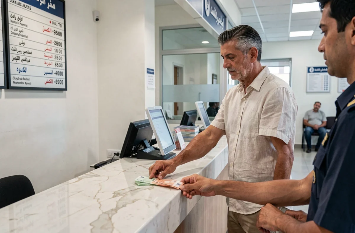 Voyageur changeant des euros contre des livres égyptiennes dans une banque officielle en Égypte